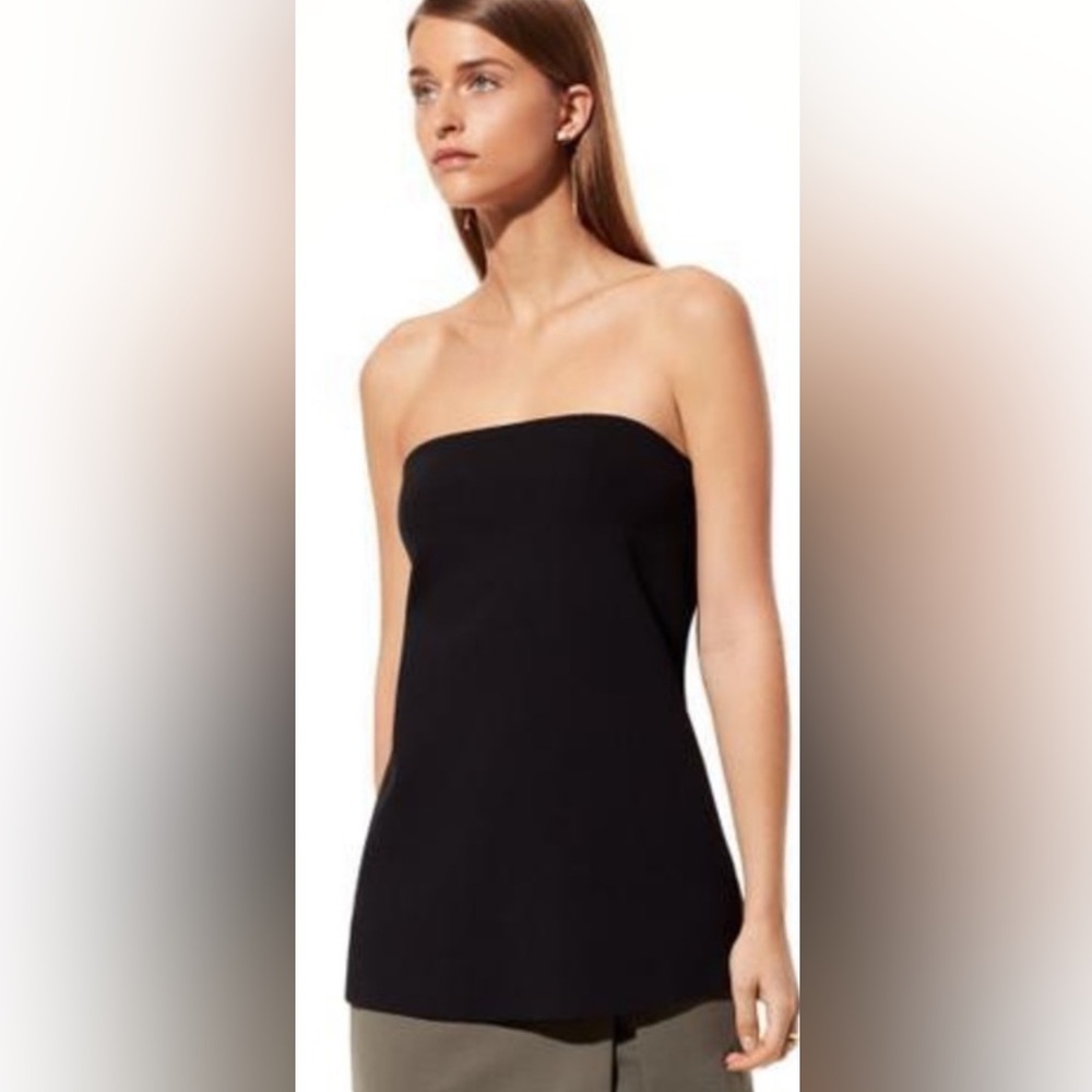 Aritzia Babaton Alice Strapless Tunic Tube Blouse Top Side Slit Black Sz L
